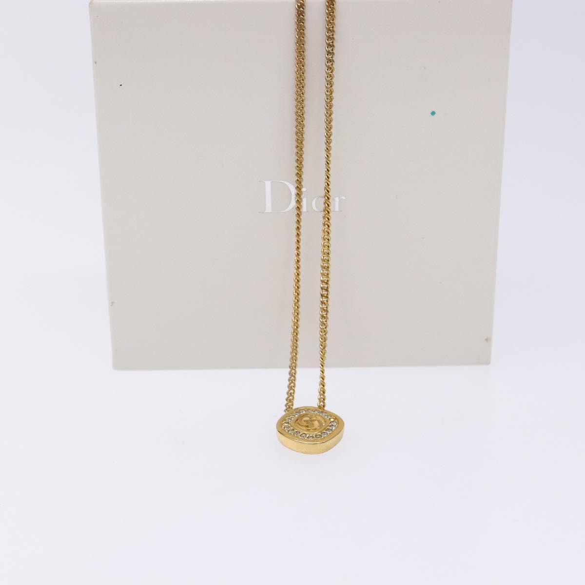 Christian Dior Stone Necklace metal Gold Tone Auth 140828