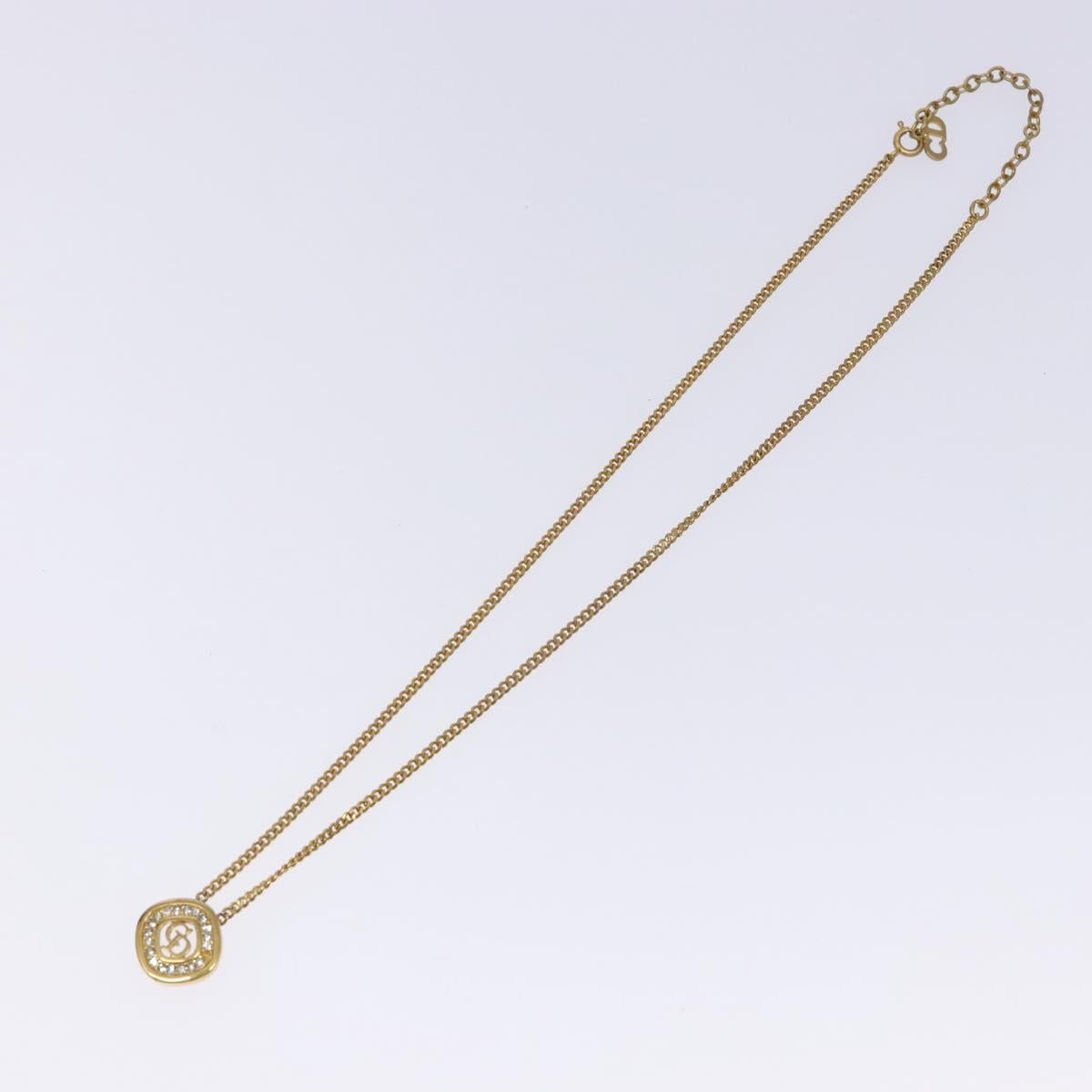 Christian Dior Stone Necklace metal Gold Tone Auth 140828