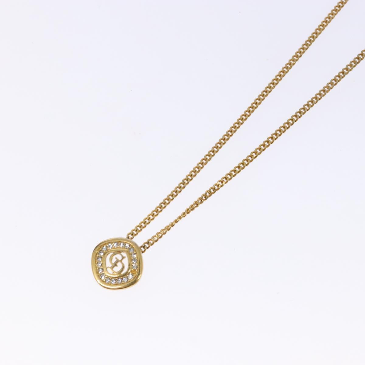 Christian Dior Stone Necklace metal Gold Tone Auth 140828