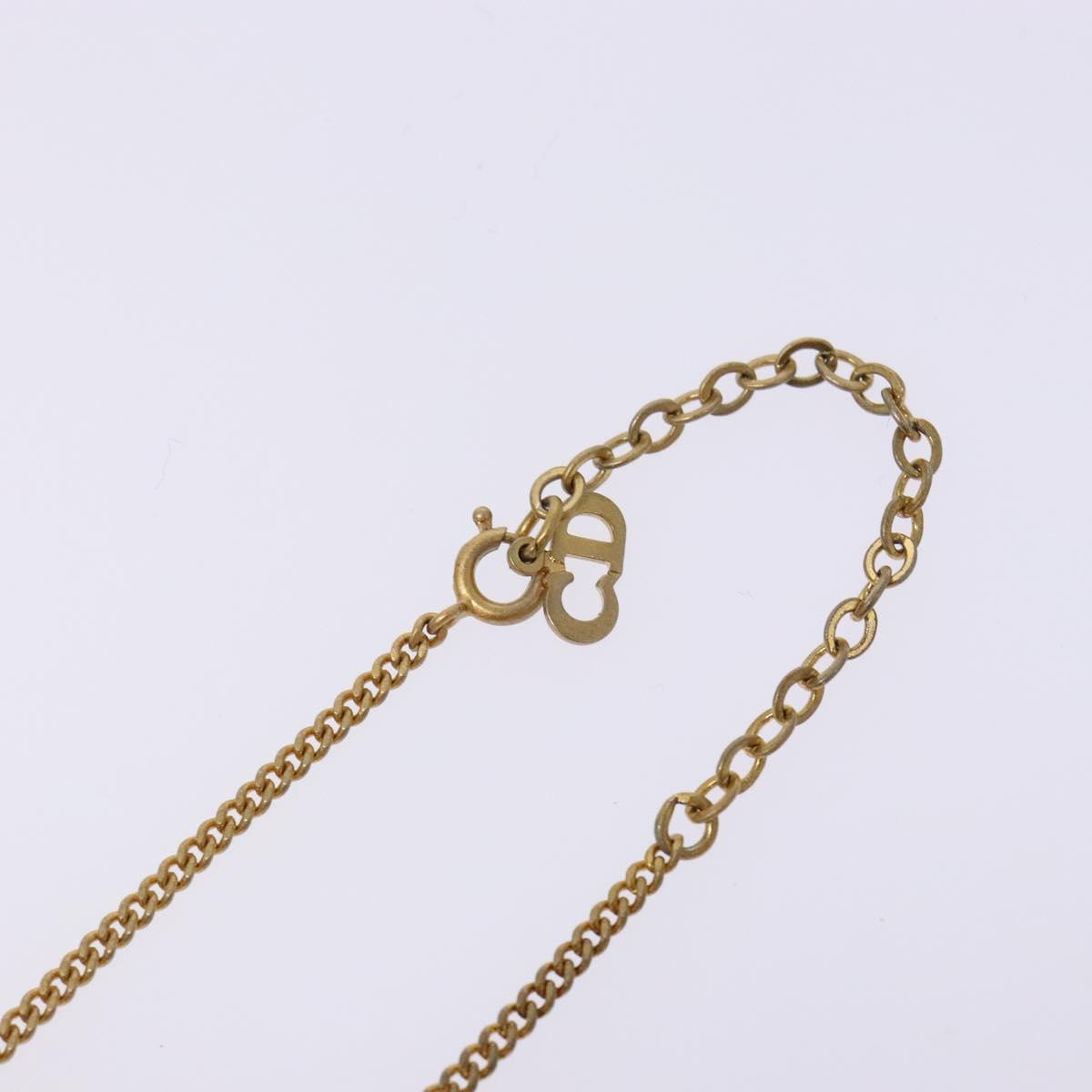 Christian Dior Stone Necklace metal Gold Tone Auth 140828