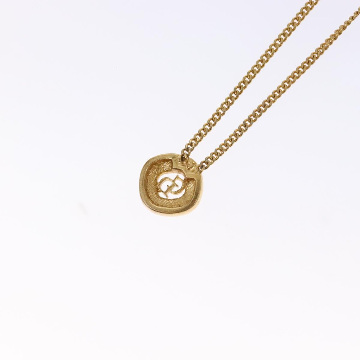 Christian Dior Stone Necklace metal Gold Tone Auth 140828