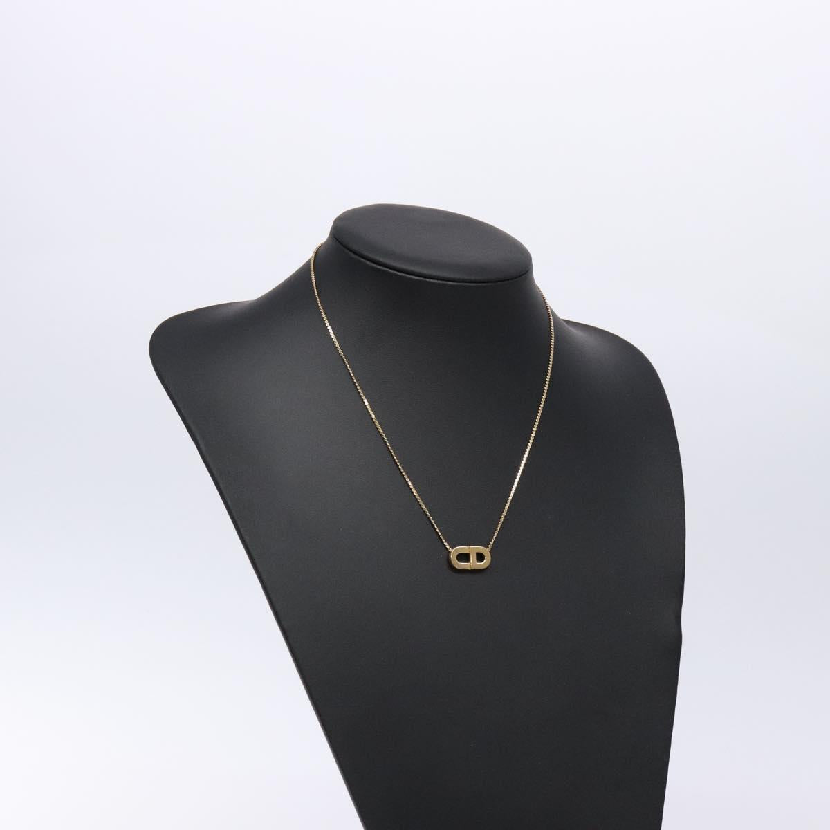 Christian Dior CD Logo Necklace metal Gold Tone Auth 140832
