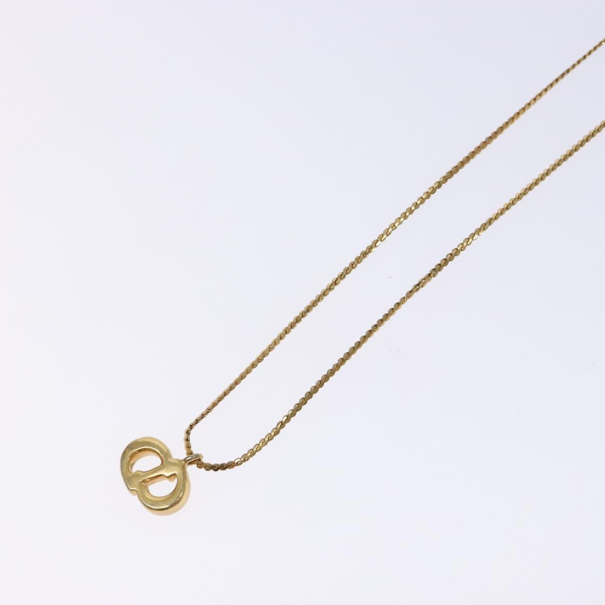 Christian Dior Stone CD Logo Necklace metal Gold Tone Auth 140833