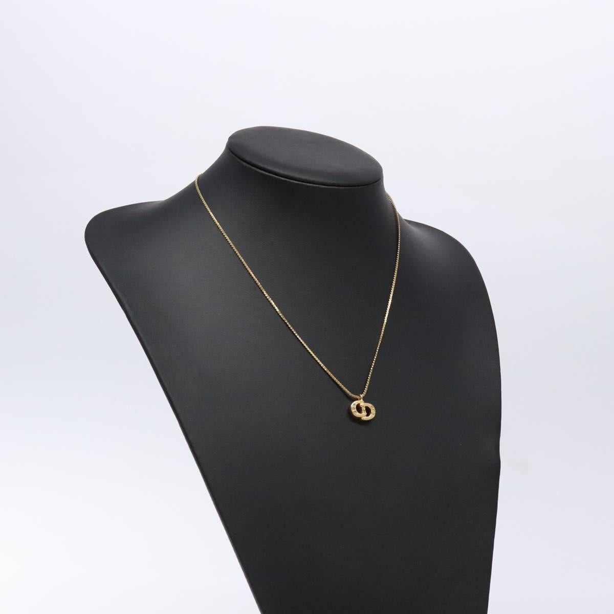 Christian Dior Stone CD Logo Necklace metal Gold Tone Auth 140833