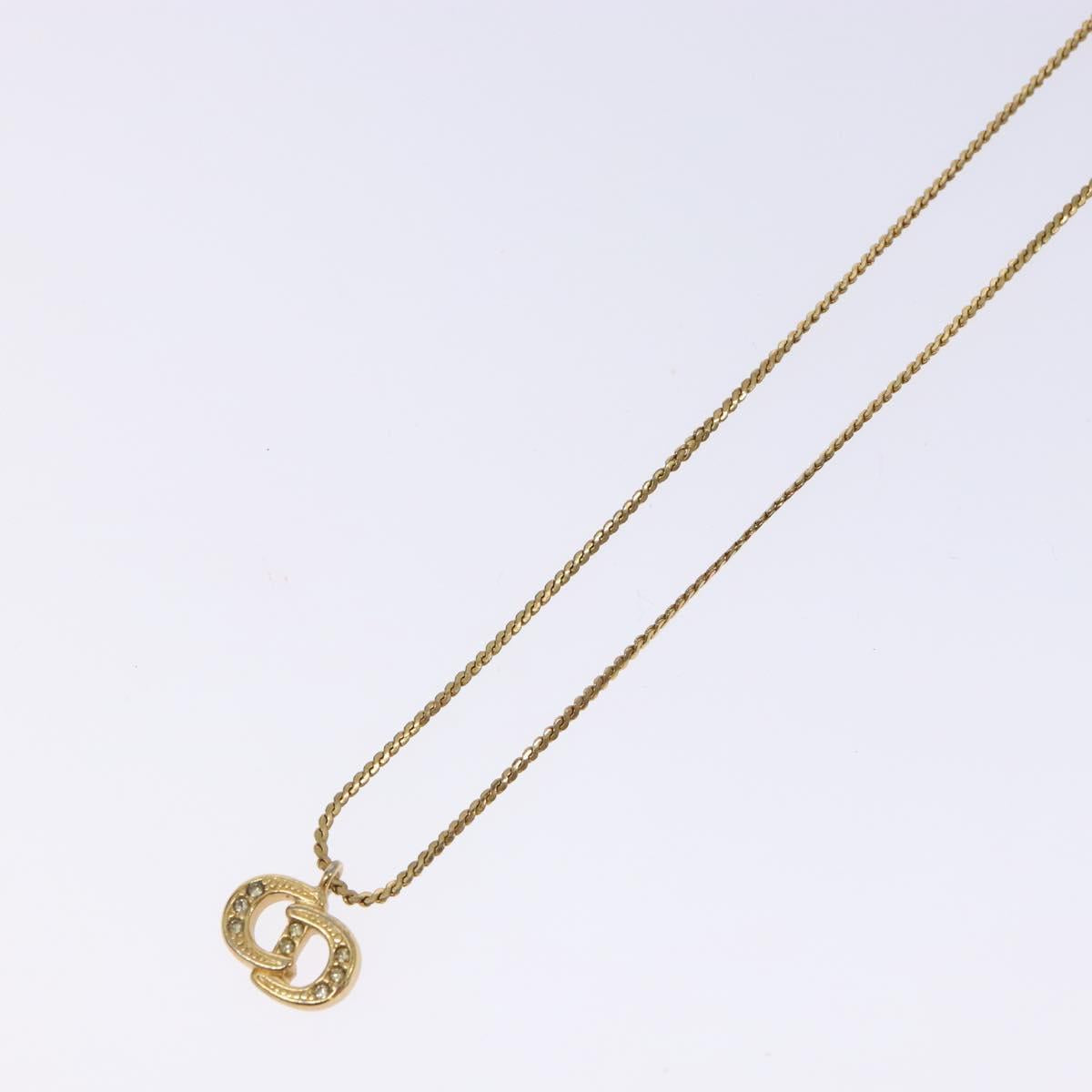 Christian Dior Stone CD Logo Necklace metal Gold Tone Auth 140833