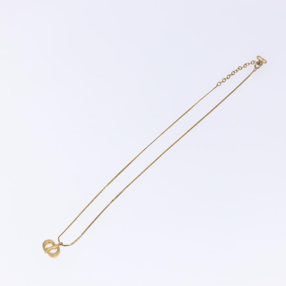 Christian Dior Stone CD Logo Necklace metal Gold Tone Auth 140833