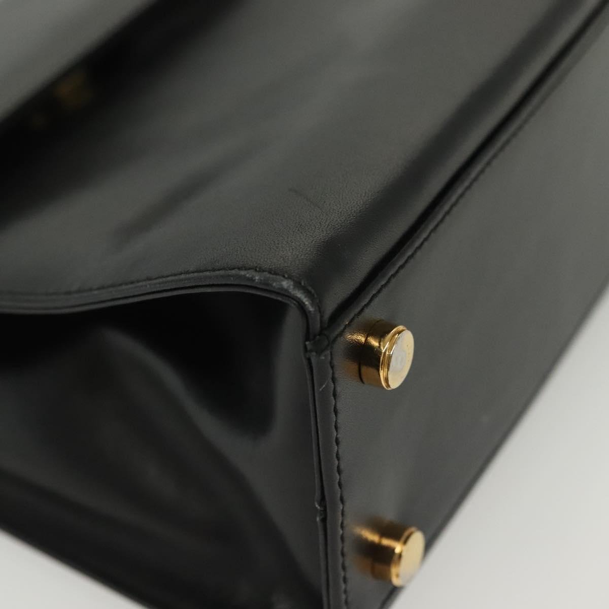 Salvatore Ferragamo Gancini Hand Bag Leather Black Gold Auth 140892