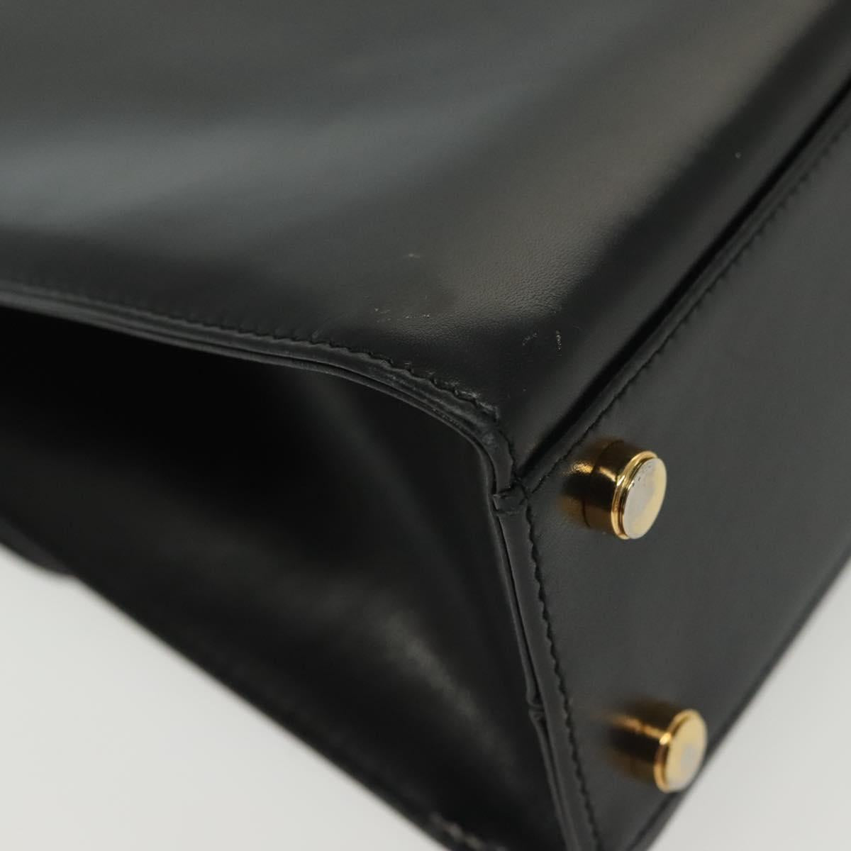 Salvatore Ferragamo Gancini Hand Bag Leather Black Gold Auth 140892