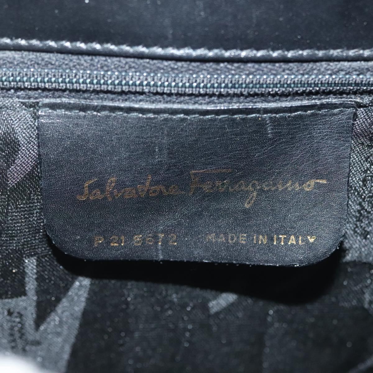 Salvatore Ferragamo Gancini Hand Bag Leather Black Gold Auth 140892