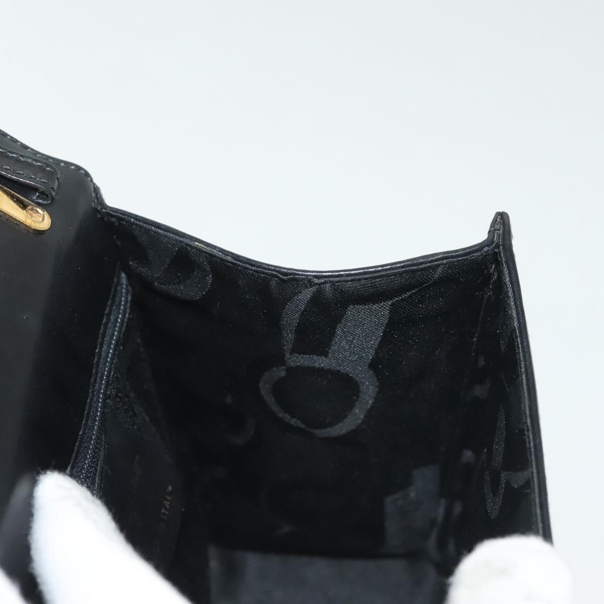 Salvatore Ferragamo Gancini Hand Bag Leather Black Gold Auth 140892