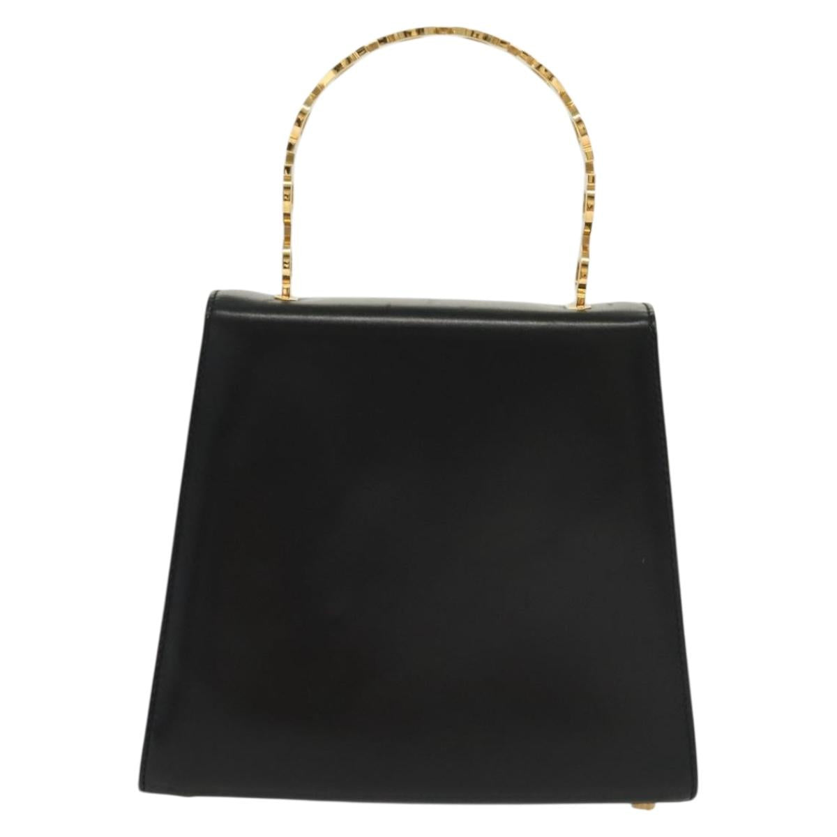 Salvatore Ferragamo Gancini Hand Bag Leather Black Gold Auth 140892