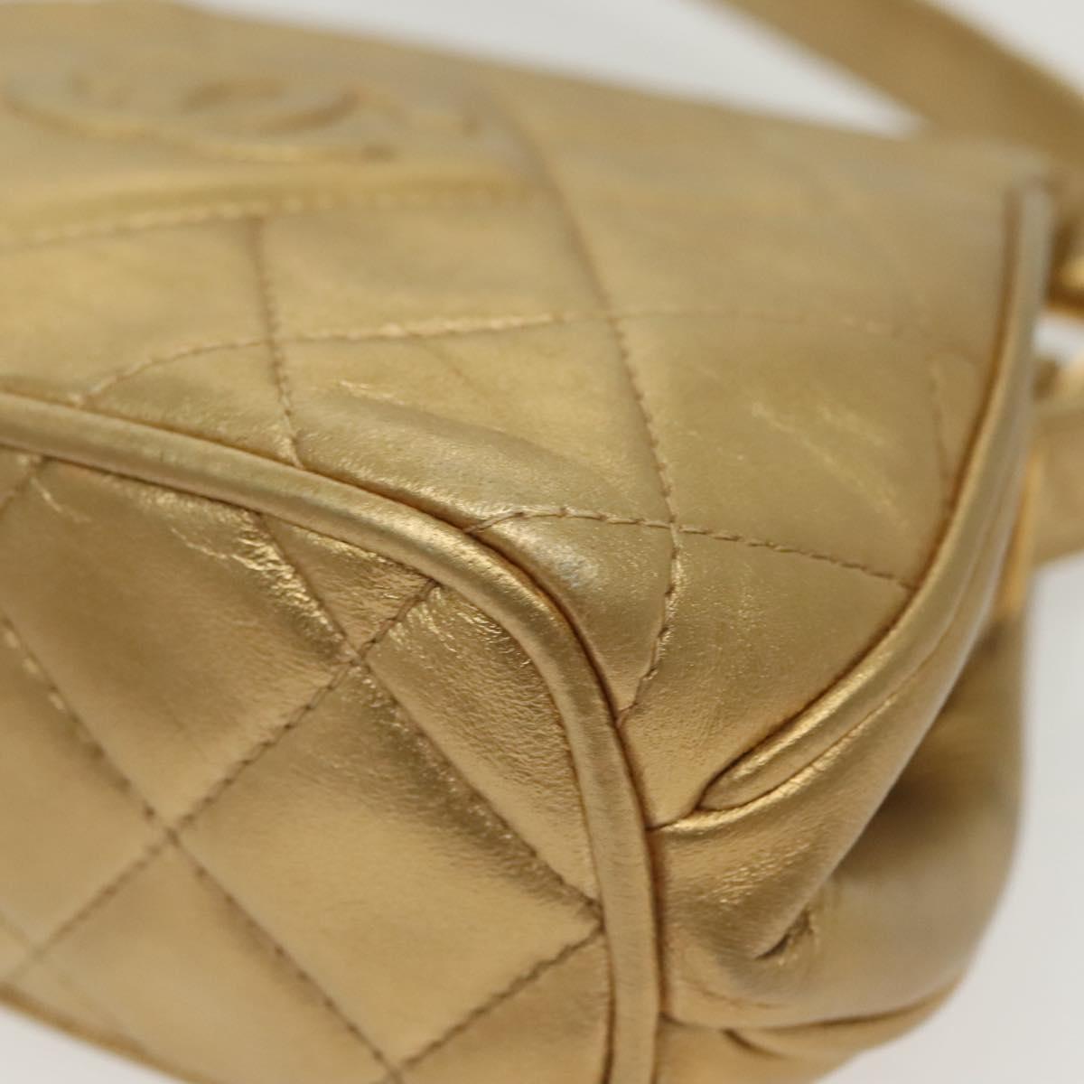 CHANEL Shoulder Bag Lamb Skin Gold CC Auth 140900
