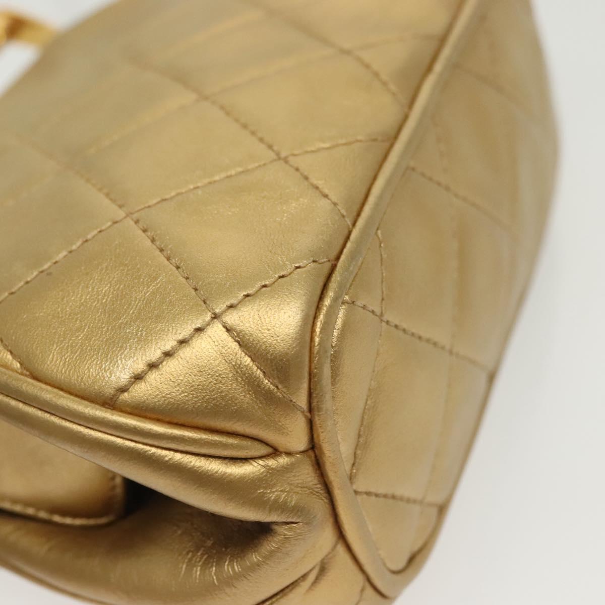 CHANEL Shoulder Bag Lamb Skin Gold CC Auth 140900