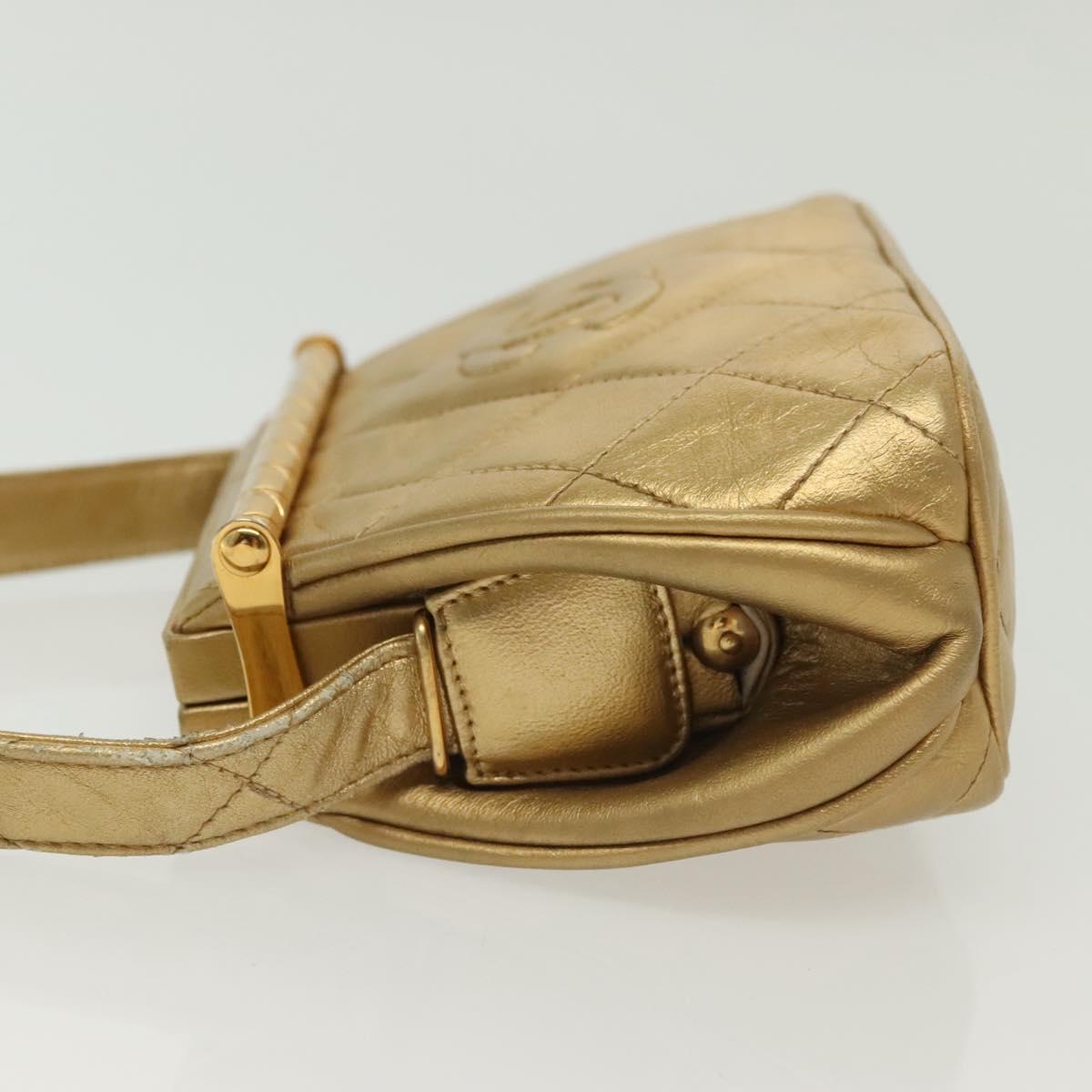 CHANEL Shoulder Bag Lamb Skin Gold CC Auth 140900