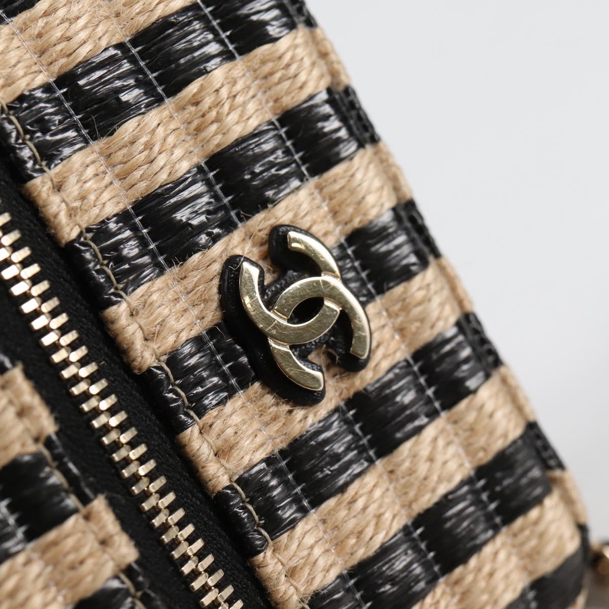 CHANEL Chain Phone Case Raffia Beige Gold CC Auth 140901SAM