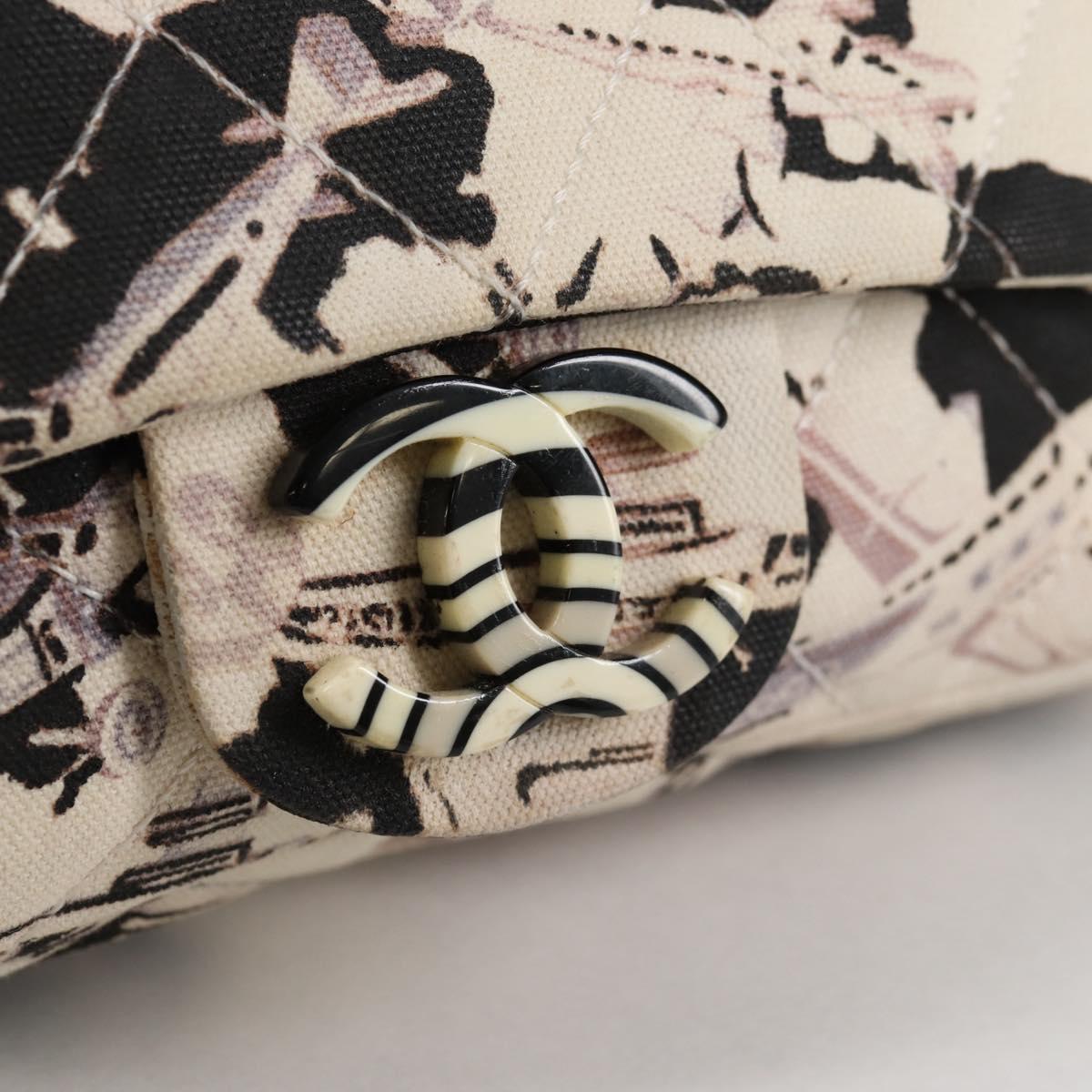 CHANEL Airline Shoulder Bag Canvas Beige Silver CC Auth 140904V