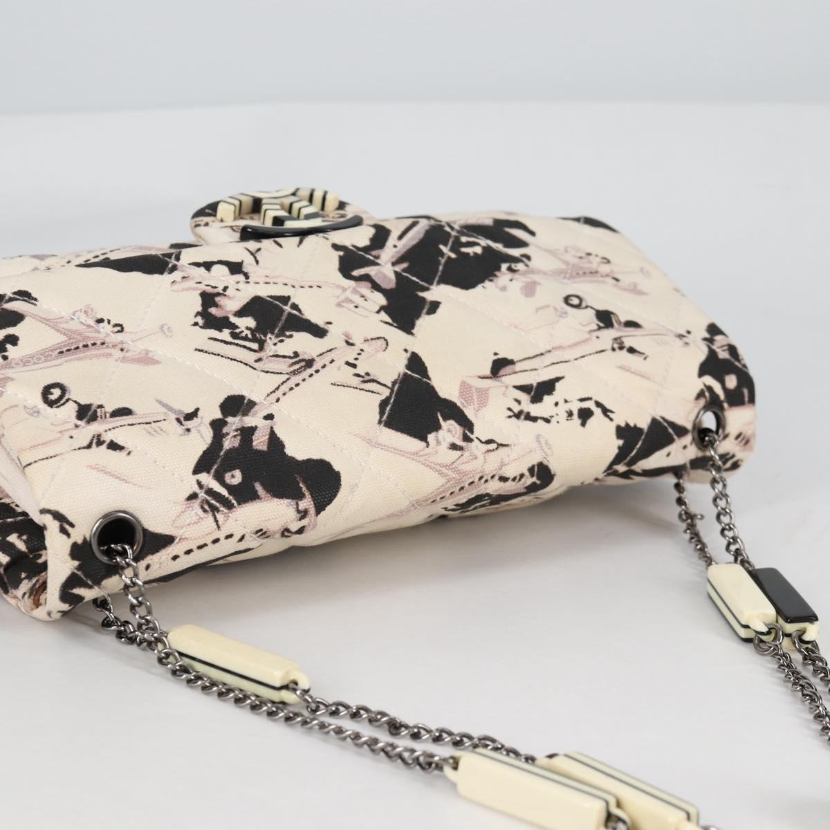CHANEL Airline Shoulder Bag Canvas Beige Silver CC Auth 140904V