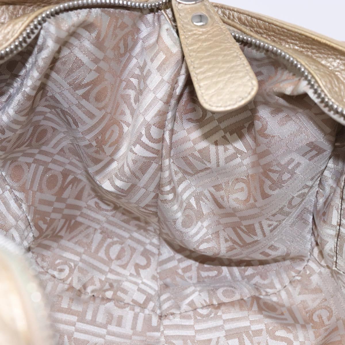 Salvatore Ferragamo Gancini Hand Bag Leather Gold Silver Auth 140914