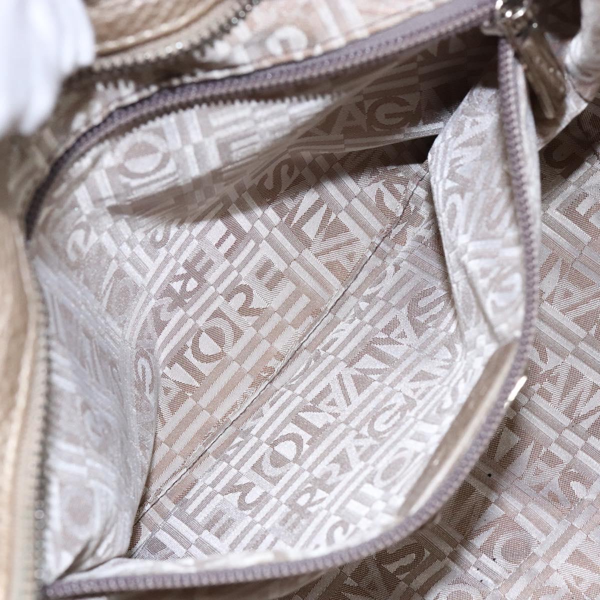 Salvatore Ferragamo Gancini Hand Bag Leather Gold Silver Auth 140914