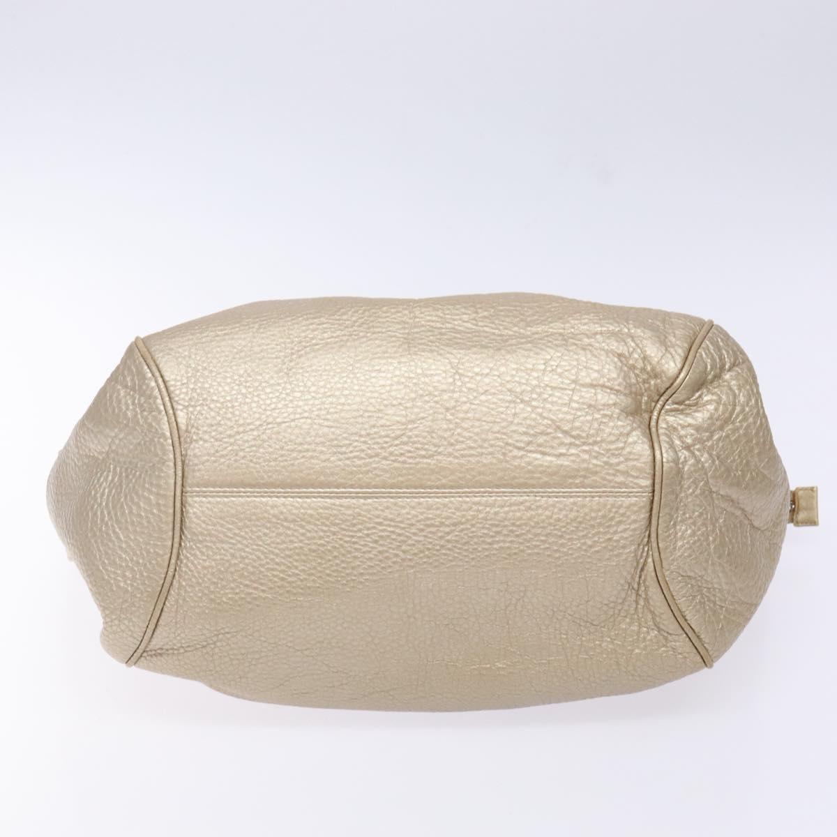 Salvatore Ferragamo Gancini Hand Bag Leather Gold Silver Auth 140914