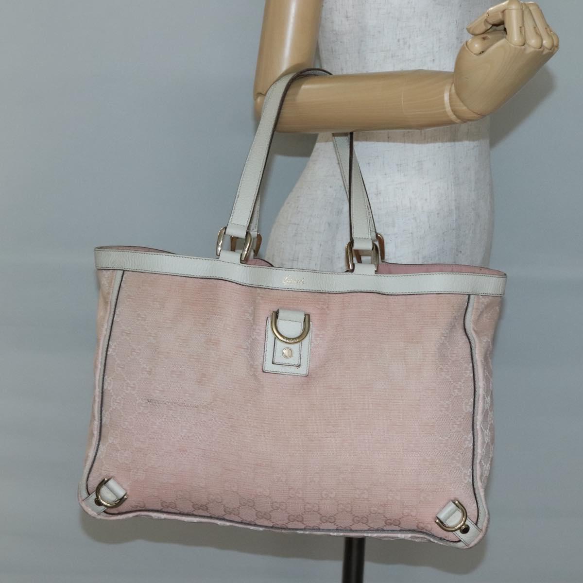 GUCCI GG Canvas Abbey Tote Bag Pink Gold 141472 Auth 140916