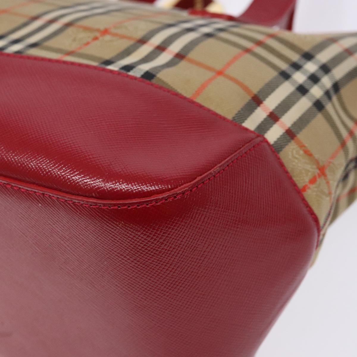 BURBERRY Nova Check Hand Bag Canvas Beige Red gold Auth 140919
