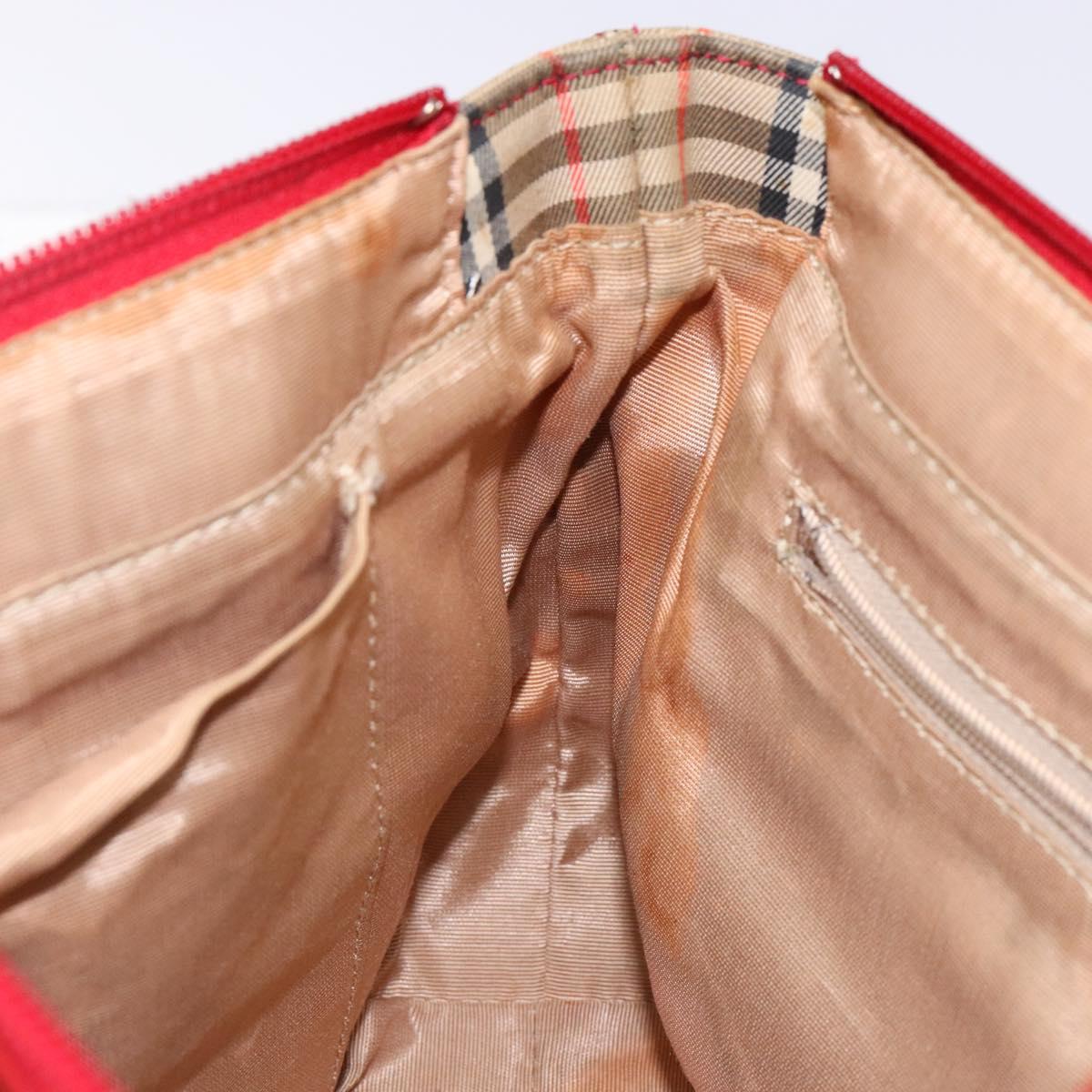 BURBERRY Nova Check Hand Bag Canvas Beige Red gold Auth 140919
