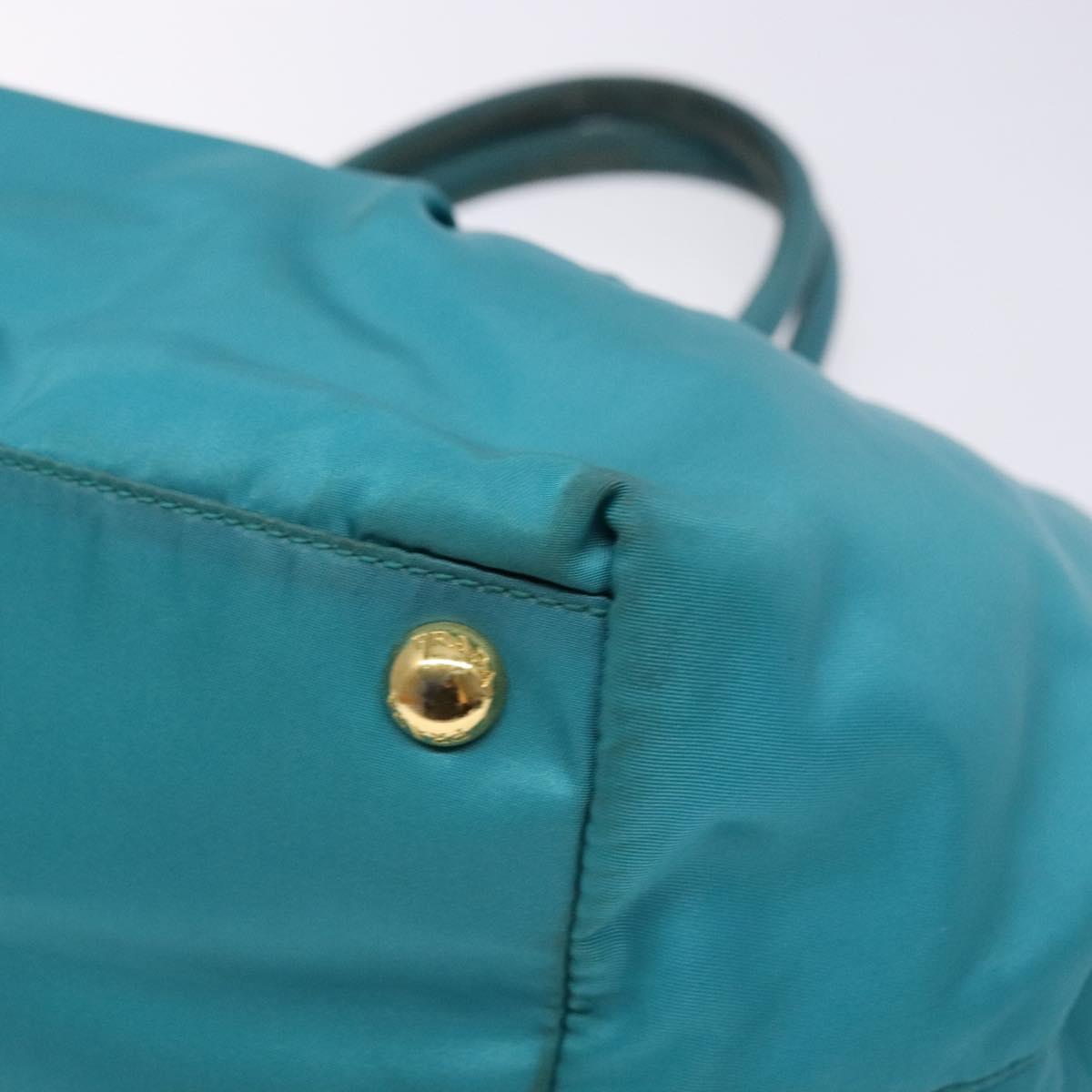 PRADA Hand Bag Nylon Turquoise Blue Gold Auth 140922