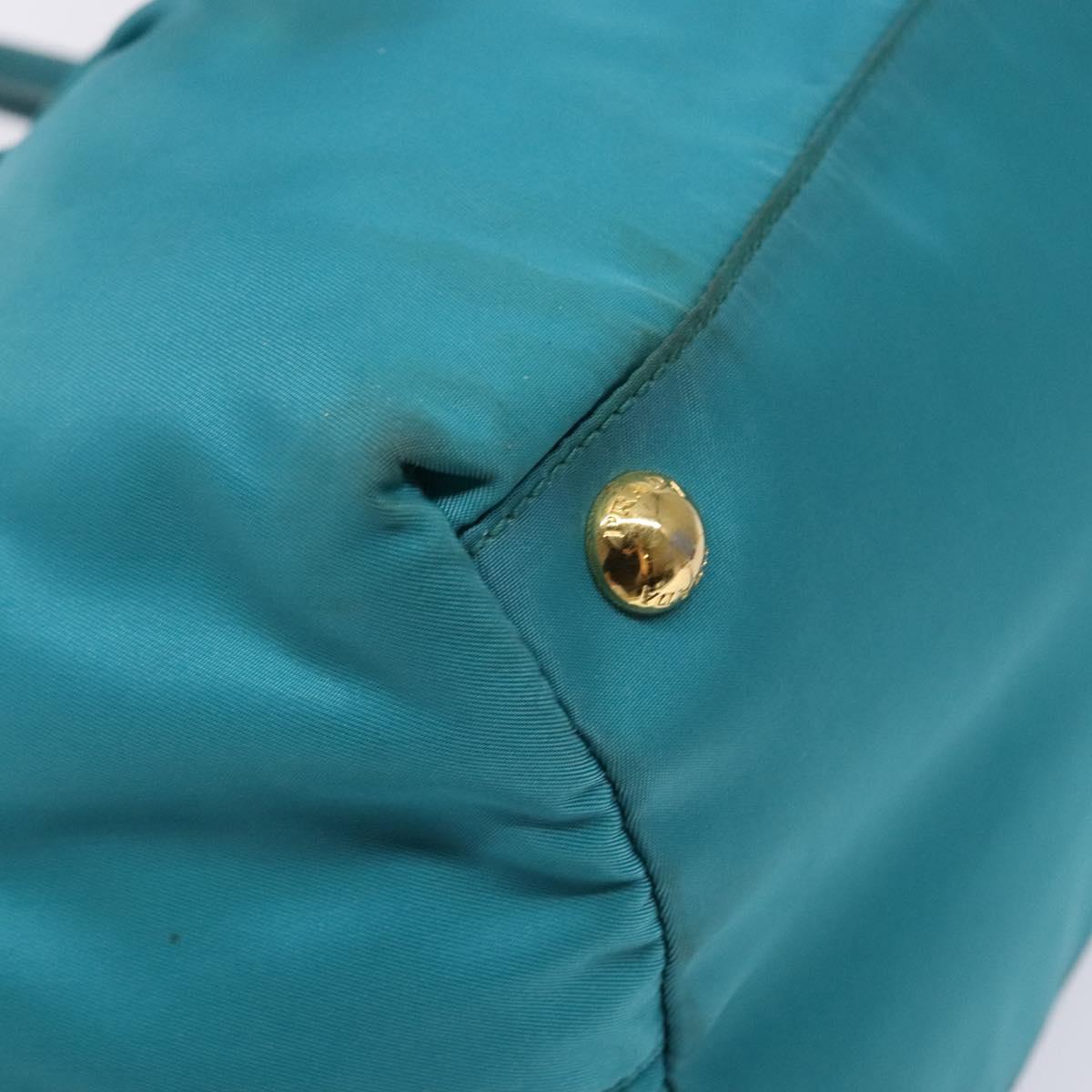 PRADA Hand Bag Nylon Turquoise Blue Gold Auth 140922