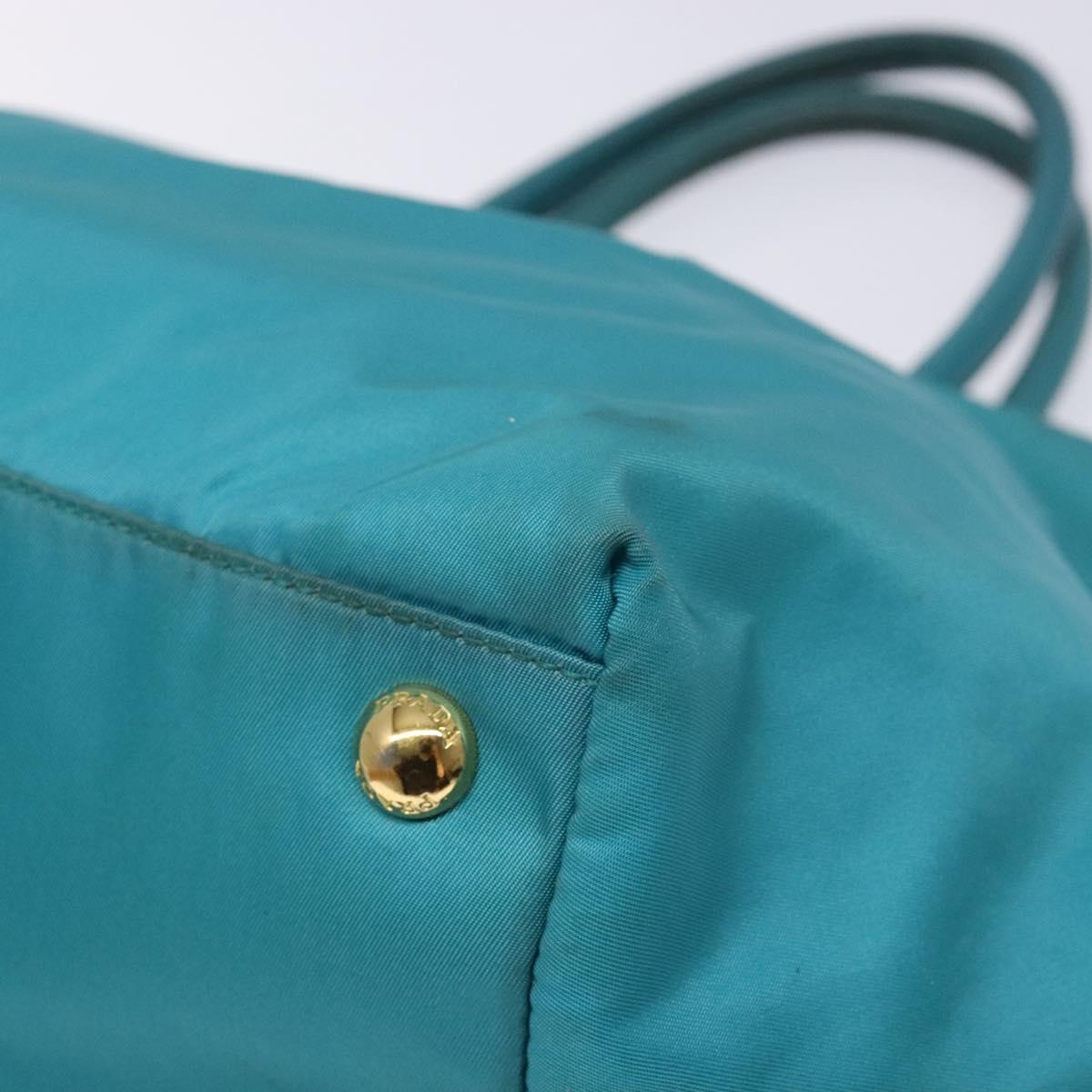 PRADA Hand Bag Nylon Turquoise Blue Gold Auth 140922