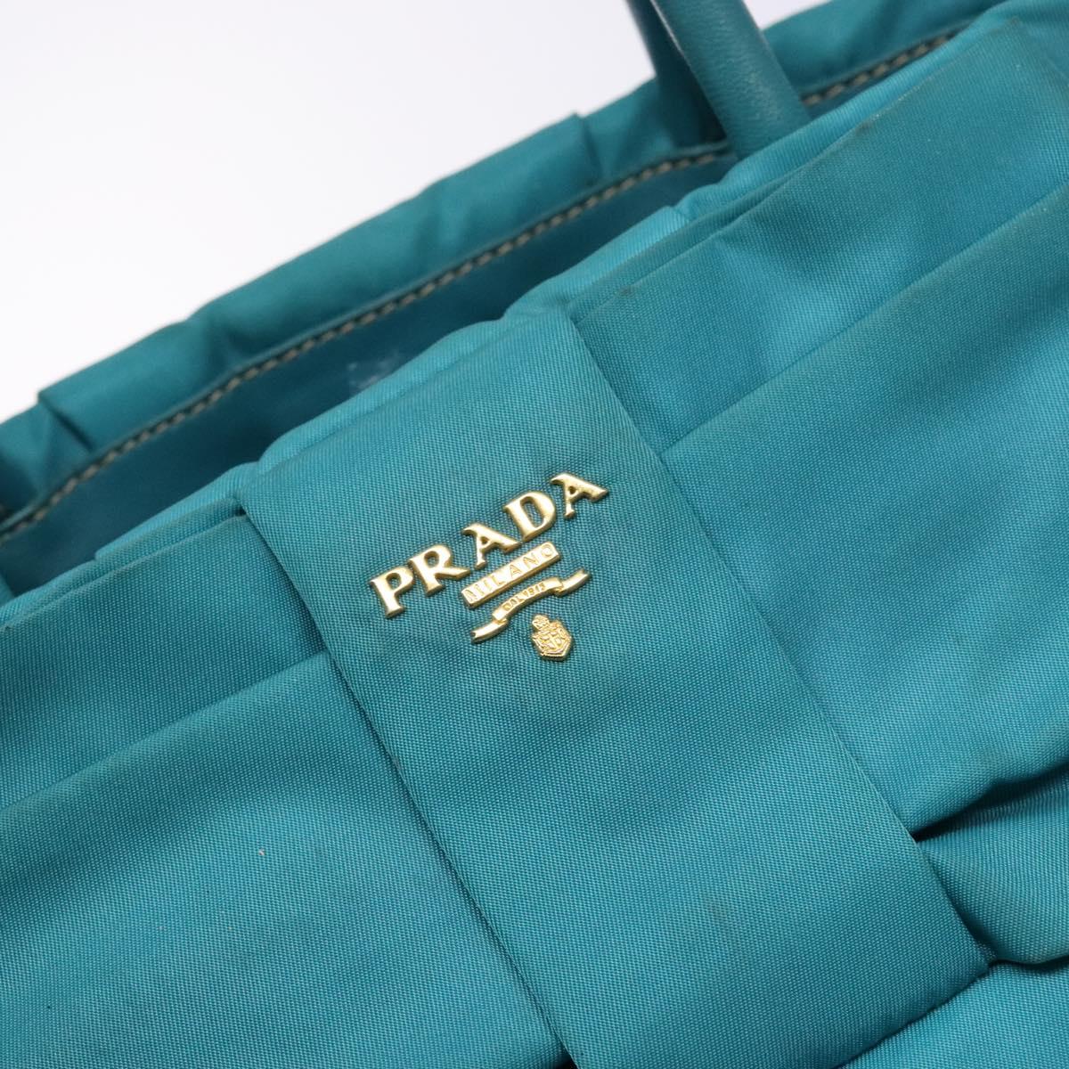 PRADA Hand Bag Nylon Turquoise Blue Gold Auth 140922