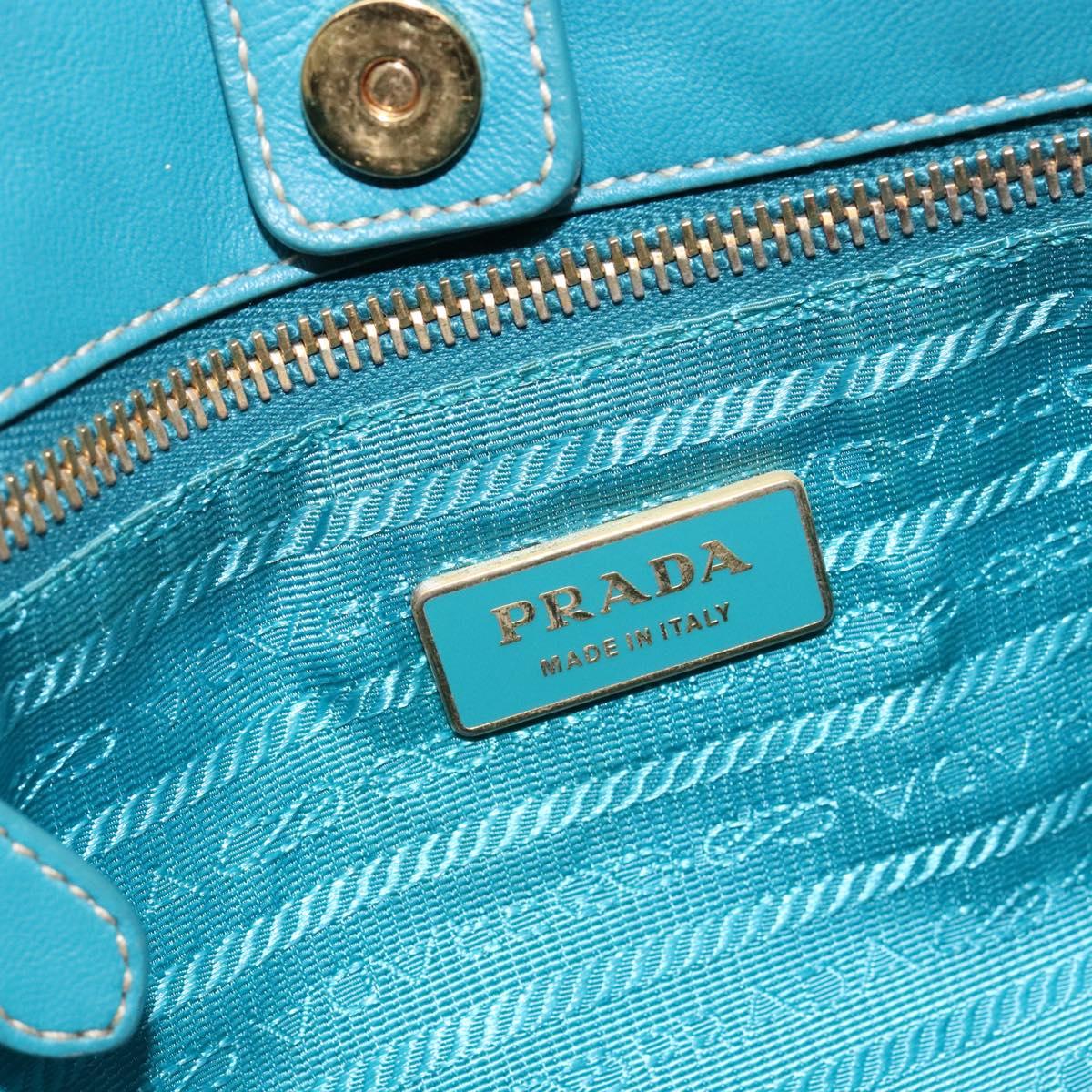PRADA Hand Bag Nylon Turquoise Blue Gold Auth 140922