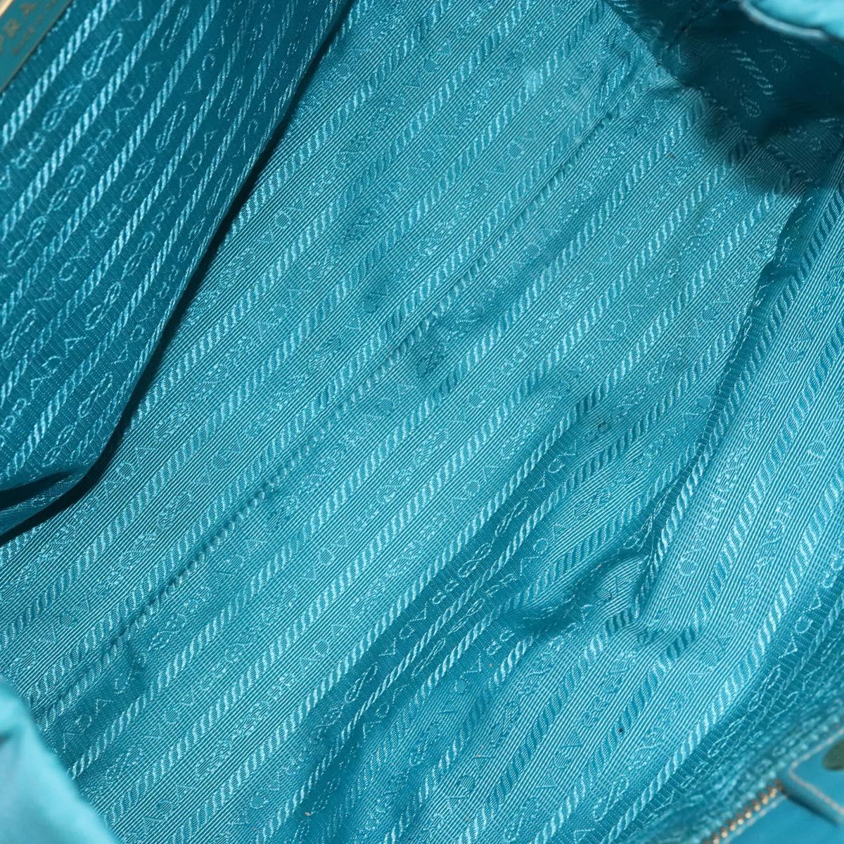 PRADA Hand Bag Nylon Turquoise Blue Gold Auth 140922