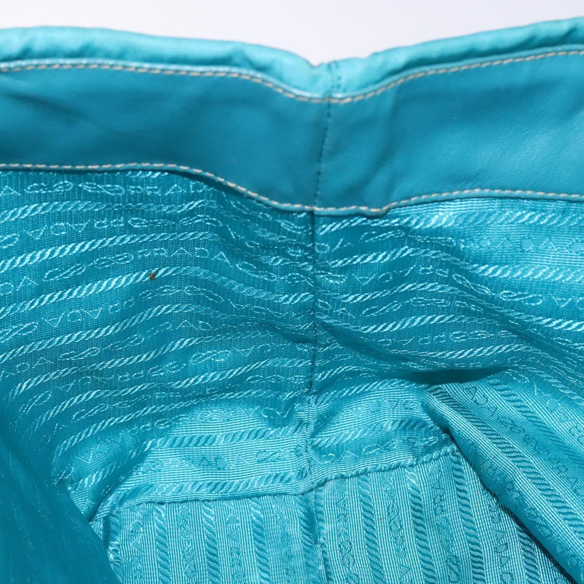 PRADA Hand Bag Nylon Turquoise Blue Gold Auth 140922