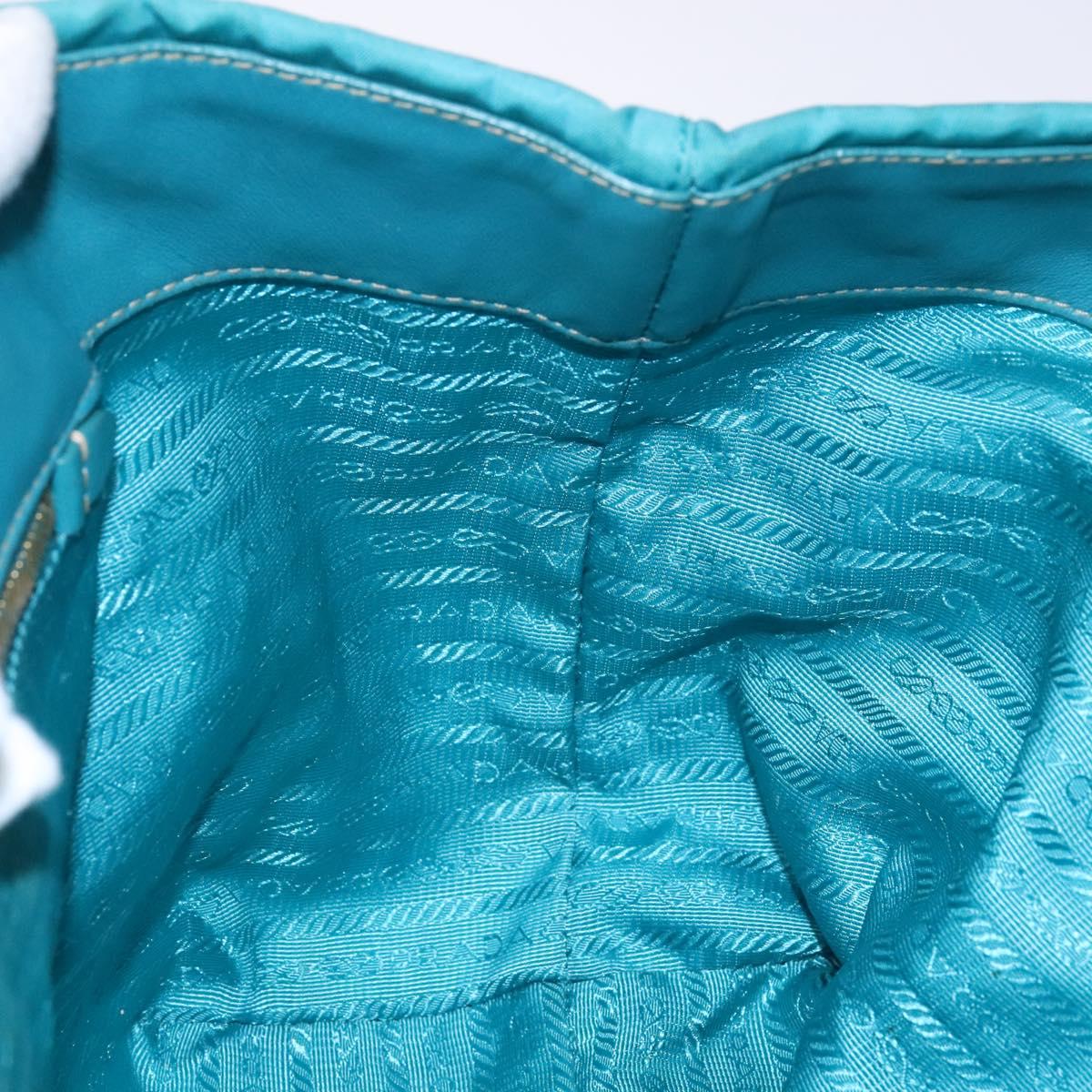 PRADA Hand Bag Nylon Turquoise Blue Gold Auth 140922