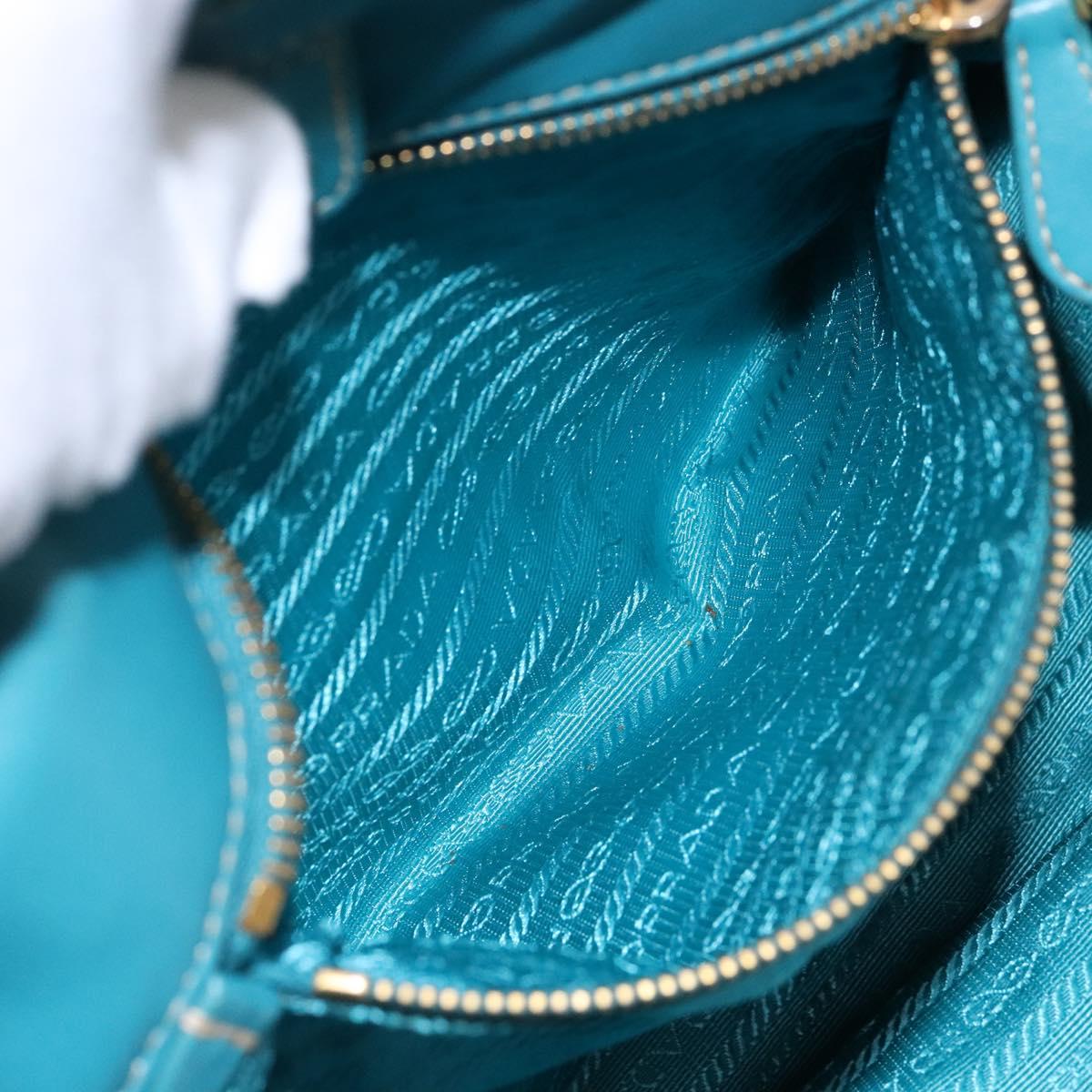 PRADA Hand Bag Nylon Turquoise Blue Gold Auth 140922