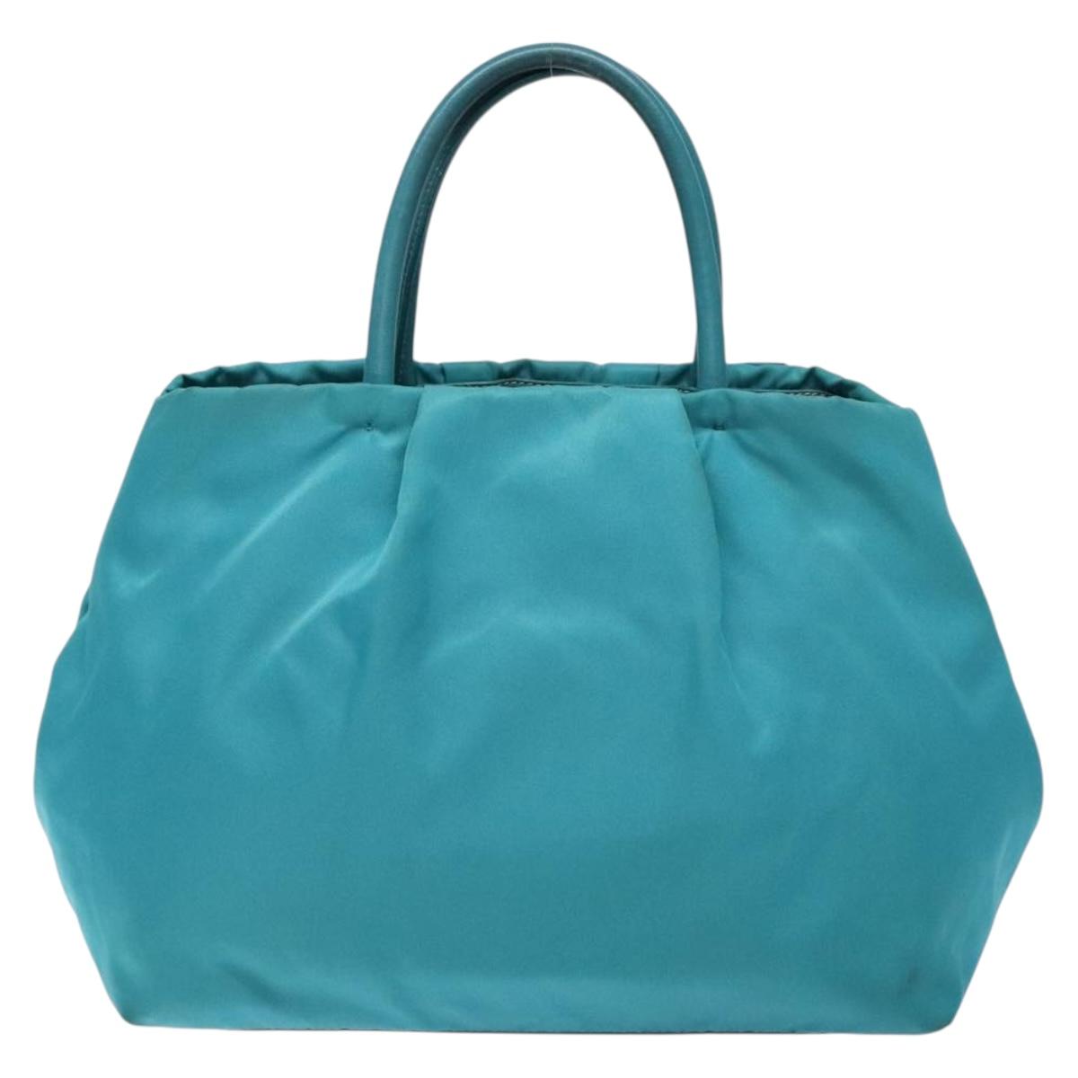 PRADA Hand Bag Nylon Turquoise Blue Gold Auth 140922