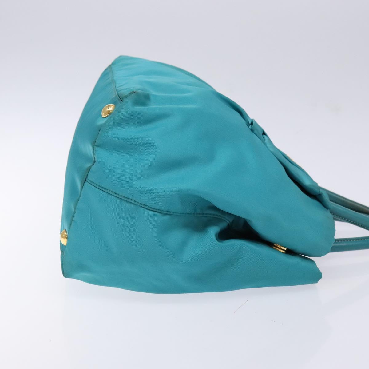 PRADA Hand Bag Nylon Turquoise Blue Gold Auth 140922
