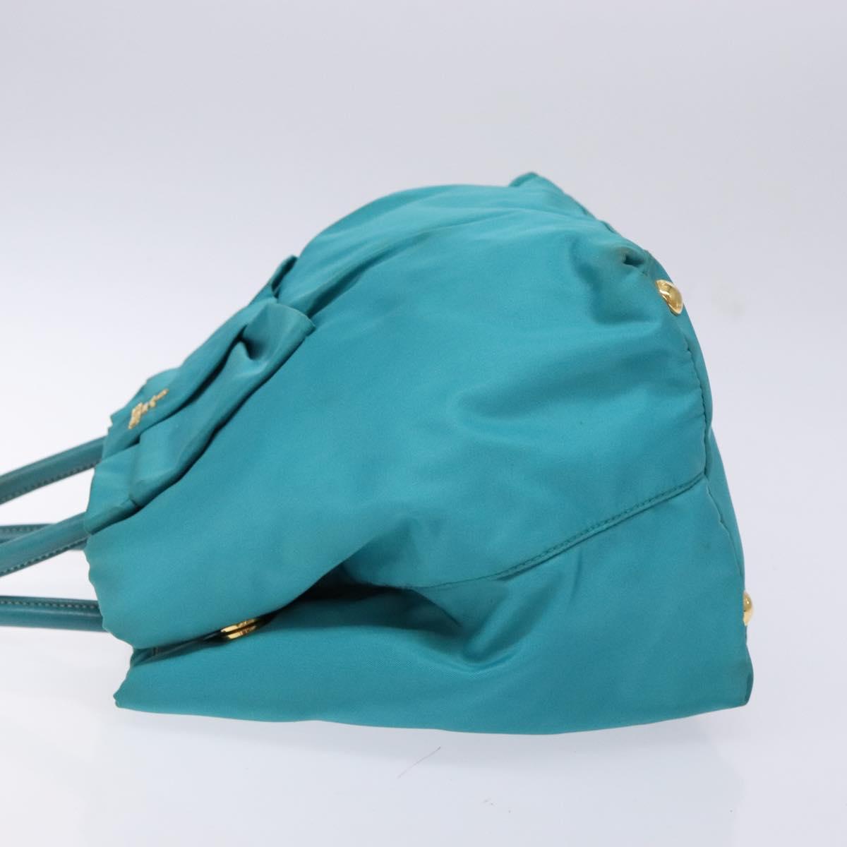 PRADA Hand Bag Nylon Turquoise Blue Gold Auth 140922