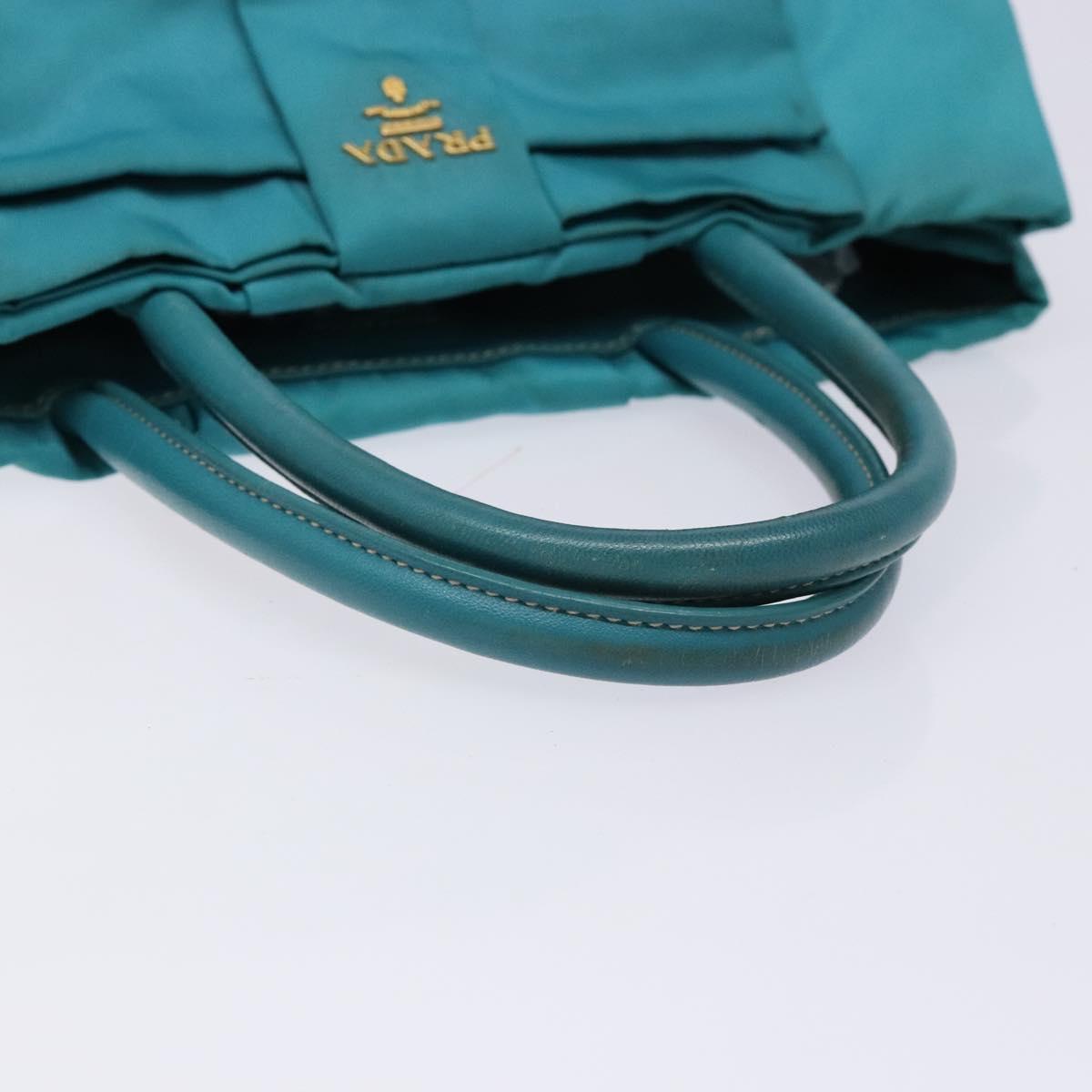 PRADA Hand Bag Nylon Turquoise Blue Gold Auth 140922