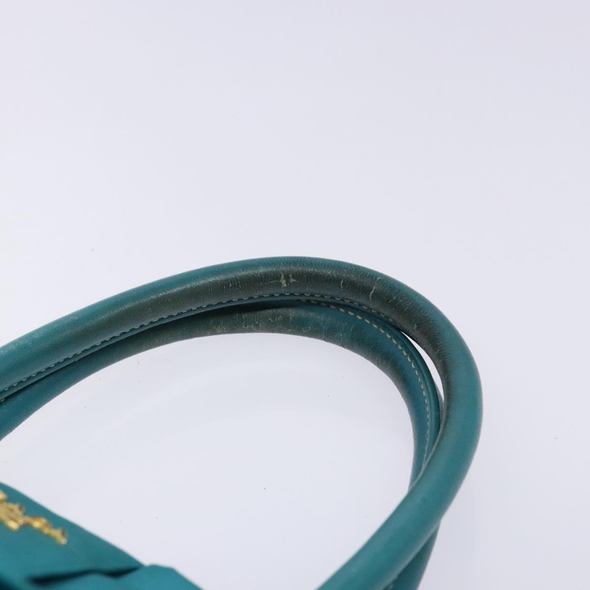 PRADA Hand Bag Nylon Turquoise Blue Gold Auth 140922
