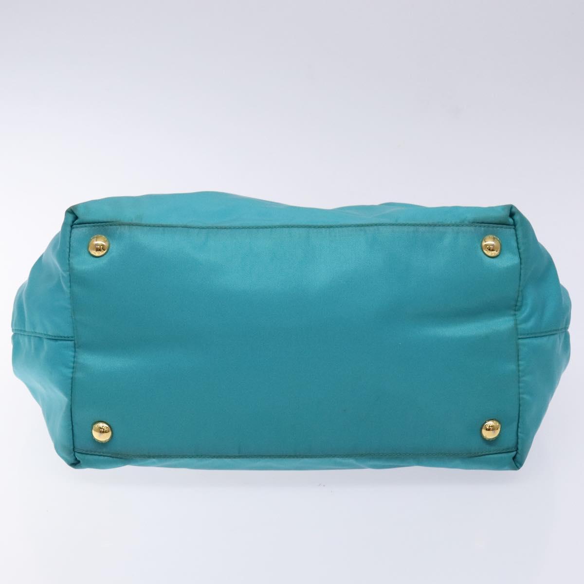 PRADA Hand Bag Nylon Turquoise Blue Gold Auth 140922