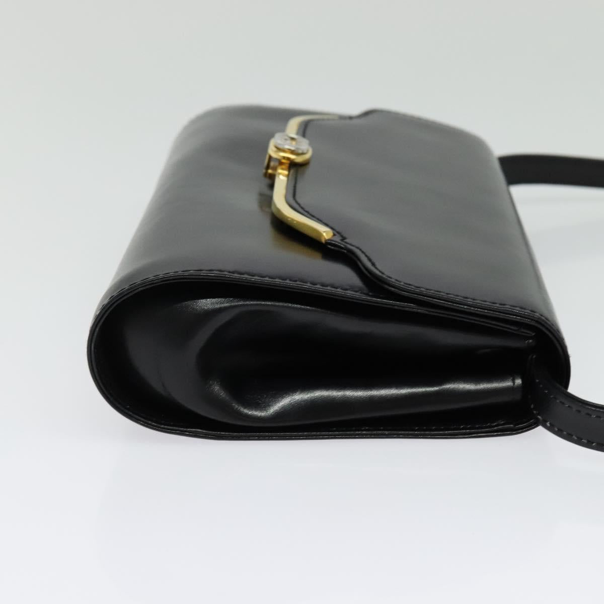 GUCCI Shoulder Bag Leather Black Gold Auth 140948