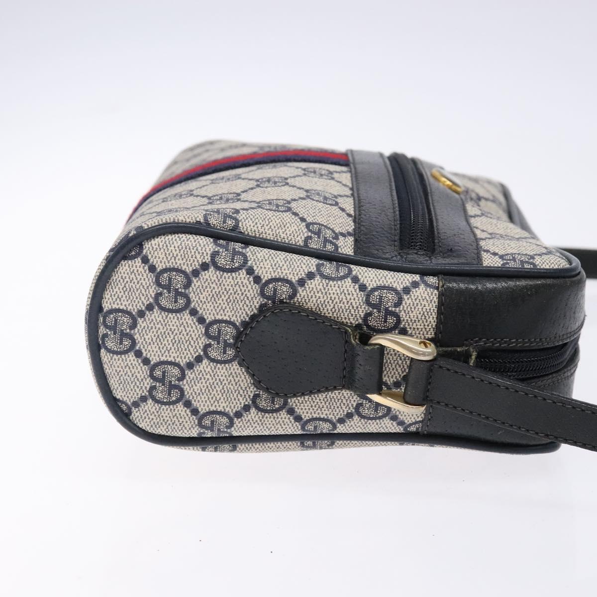 GUCCI GG Supreme Sherry Line Shoulder Bag PVC Navy Gold 378 02 004 Auth 140950