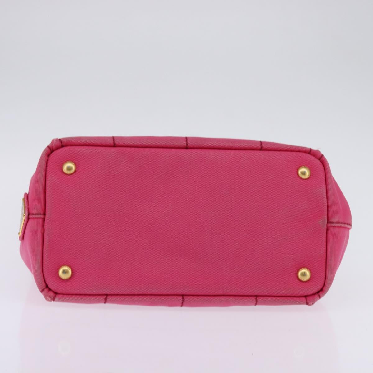 PRADA Canapa PM Hand Bag Canvas 2way Pink Gold Auth 140952