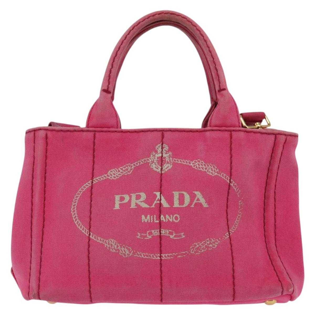 PRADA Canapa PM Hand Bag Canvas 2way Pink Gold Auth 140952