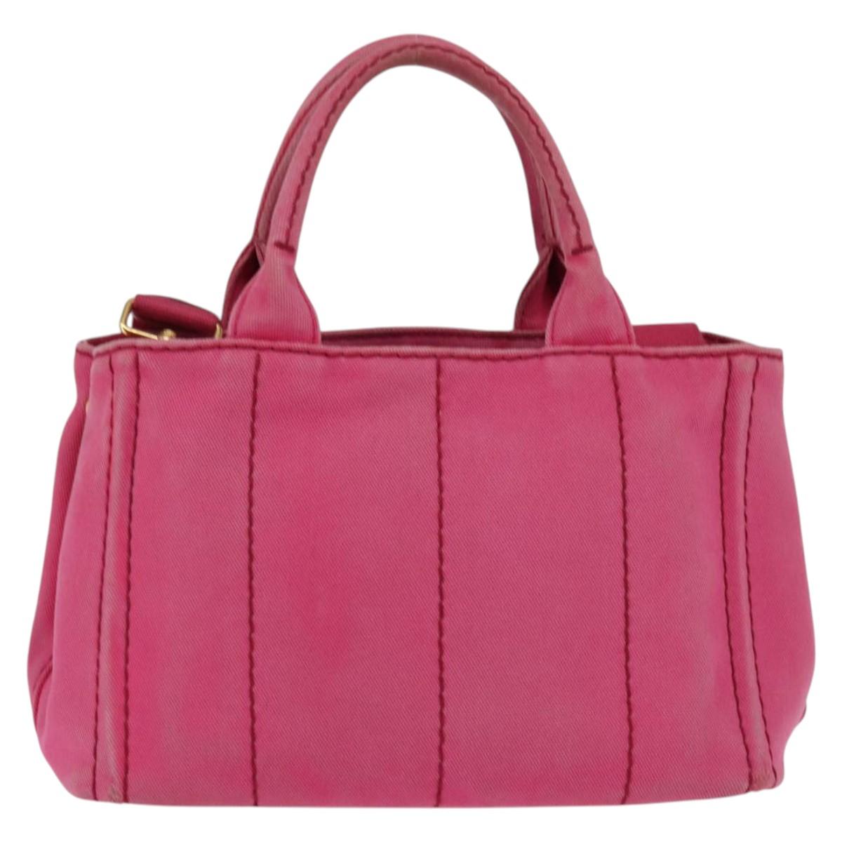 PRADA Canapa PM Hand Bag Canvas 2way Pink Gold Auth 140952