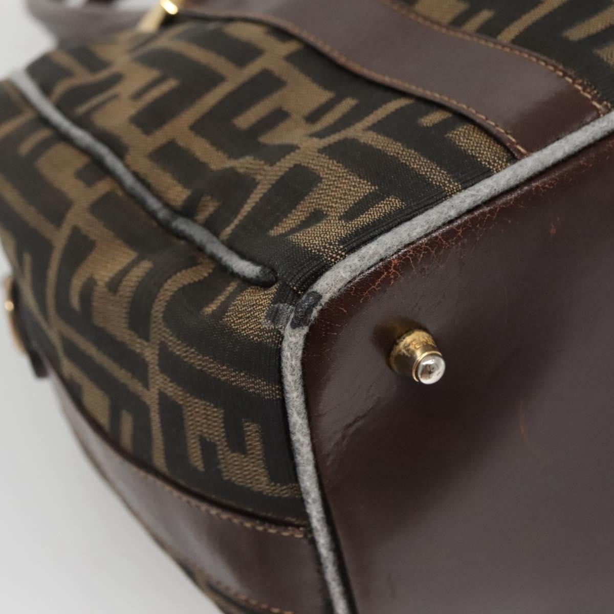 FENDI Zucca Canvas Hand Bag Black Brown gold Auth 140964