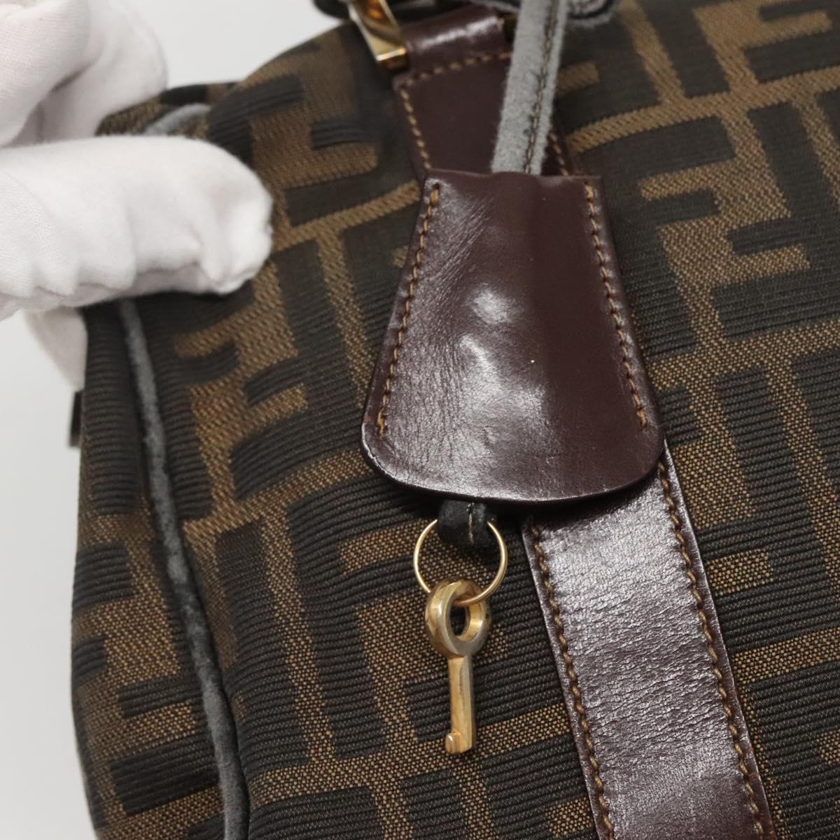 FENDI Zucca Canvas Hand Bag Black Brown gold Auth 140964