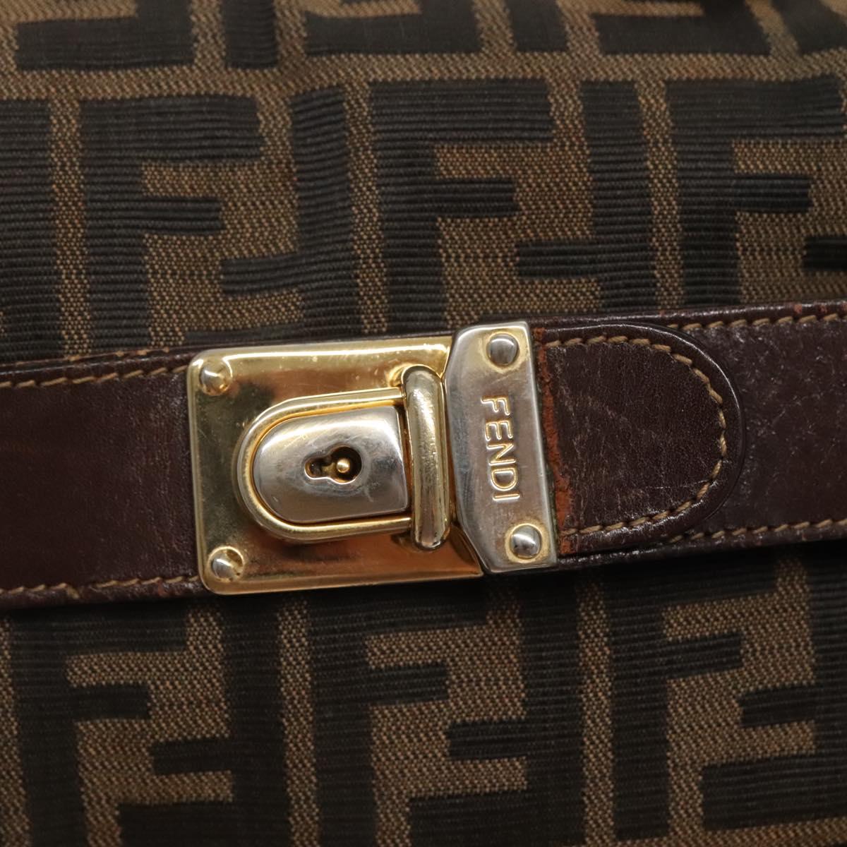 FENDI Zucca Canvas Hand Bag Black Brown gold Auth 140964